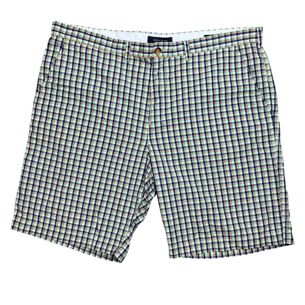 Tommy Hilfiger Shorts Mens 40 Green Blue Plaid Cotton Classic Fit Golf Preppy
